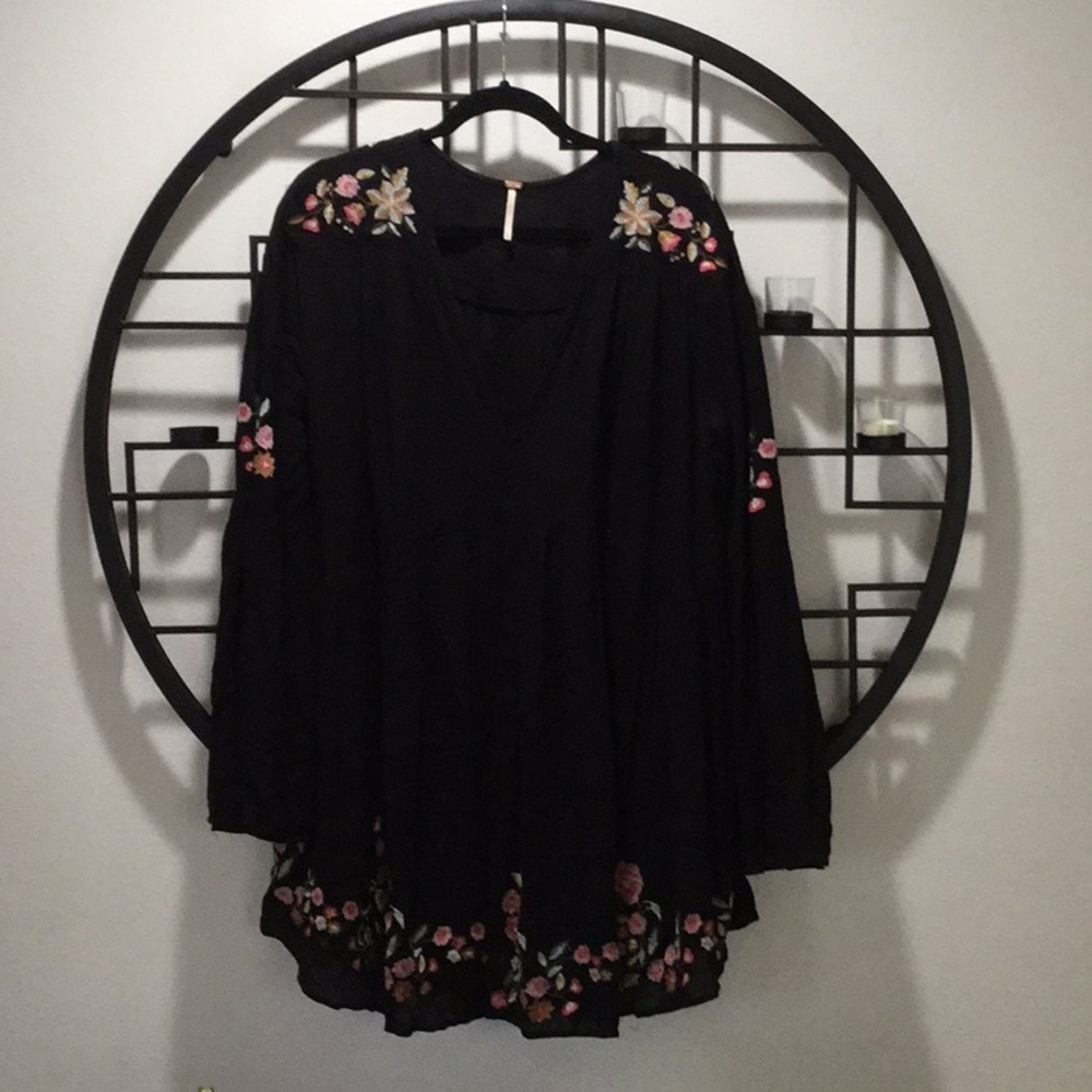 Free People Black Floral Embroidered Dress
